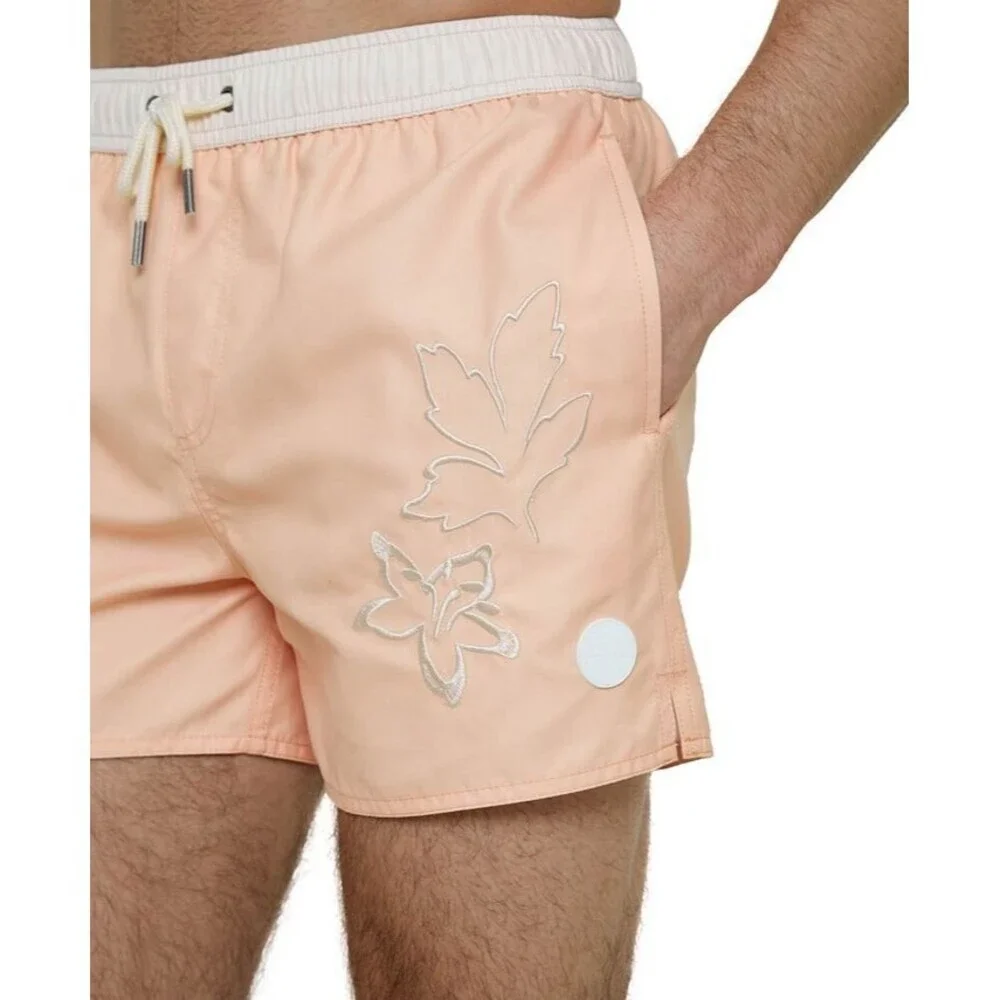 Native Youth Men's Floral Elastic waistband Swim Shorts Trunk Peach 30